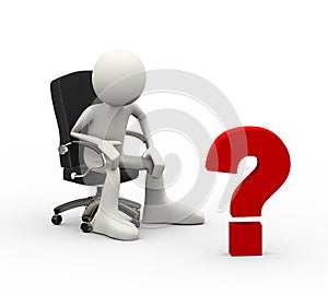 3d man sitting on chair and question mark