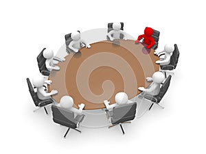 3D man sitting at a round table and having business meeting