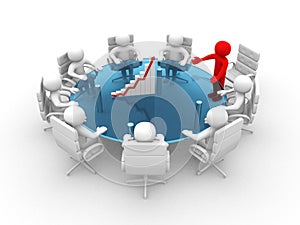 3D man sitting at a round table and having business meeting