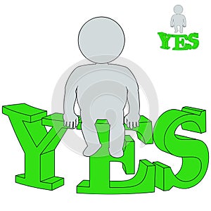 3d man sitting on the word Yes