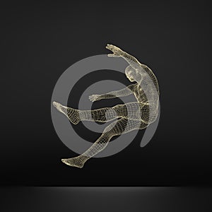 3d Man Slipping and Falling. Silhouette of a Man Fallen Down. 3D Model of Man. Human Body Model.