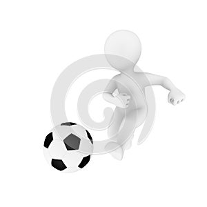 3d man with soccerball isolated on white background.