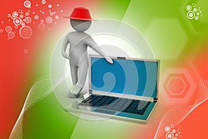 3d man standing with a laptop