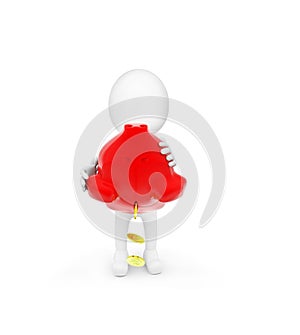 3d man taking out golden coins from red piggy bank concept