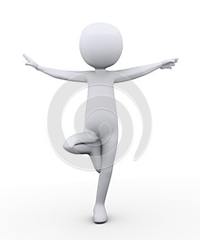 3d man in Tree â€“ vrksasana yoga pose gesture