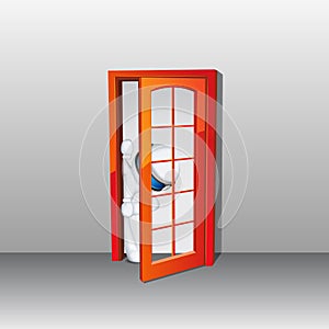 3d man in vector peeping through Door