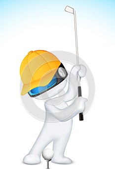 3d Man in Vector playing Golf
