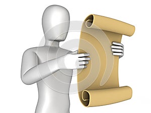 3D Man with vintage aged papyrus