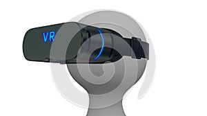 3d man in a virtual reality glasses looks around on white and black backgrounds. Seamless loop. Alpha matte included.