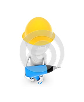 3d man wearing safety cap and holding a electric driller in his