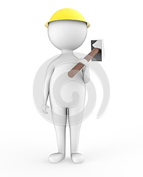 3d man wearing safety cap holding a large hammer