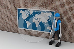 3d man with the world map
