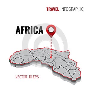 3d Map of Africa. GPS. Navigator pin checking green color on white background. Infographics for your business. Vector illustration