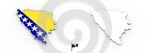 3D map of Bosnia and Herzegovina white silhouette and flag