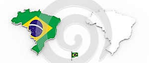 3D map of Brazil white silhouette and flag