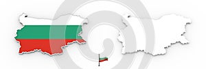 3D map of Bulgaria white silhouette and flag