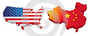 3D Map of China and US with Flag