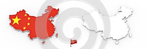 3D map of China white silhouette and flag