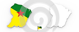 3D map of French Guiana white silhouette and flag