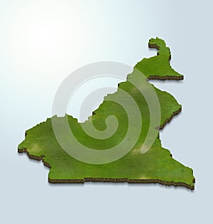 3D map green of Cameroon on White background