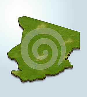 3D map green of Chad on White background