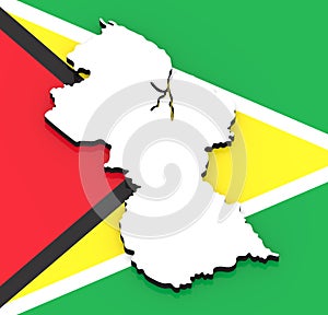 3D map of Guyana on the national flag