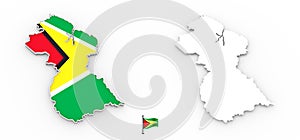 3D map of Guyana white silhouette and flag