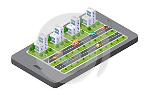 3D map of isometric city mobile phone on the street. Navigation technology