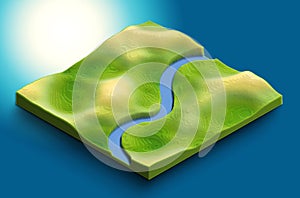 3d map isometric with river and land