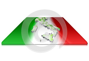 3D map of Italy on a 3d flag photo