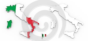 3D map of Italy white silhouette and flag