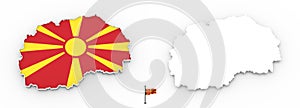 3D map of Macedonia white silhouette and flag