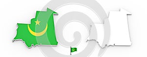 3D map of Mauritania white silhouette and flag