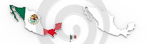 3D map of Mexico white silhouette and flag