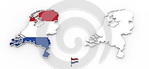 3D map of Netherlands white silhouette and flag