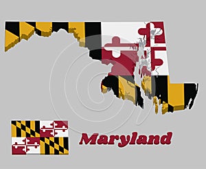 3D Map outline and flag of Maryland, Heraldic banner of George Calvert, 1st Baron Baltimore