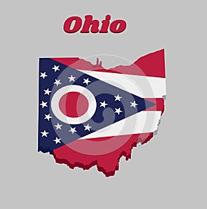3D Map outline and flag of Ohio, Guidon consisting of 5 horizontal stripes alternating between red and white. The chevron is azure