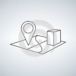 3d map pointer line icon, mobile gps navigation and location, graphics, a linear pattern on a white background.