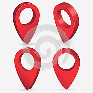 3d map pointer pin isolated. Red Pin. Location symbols. Web point set. vector
