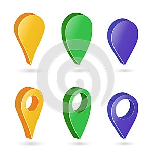 3d Map Pointer Vector. Colorful Set of Modern Map Round Pointers. Navigator Icon Isolated On White Background With Soft Shadow