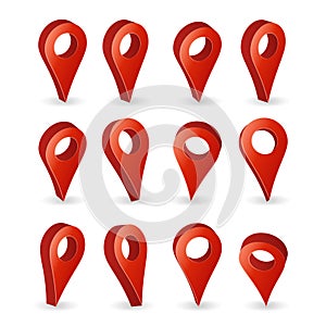 3d Map Pointer Vector. Set Red Navigator Symbol Isolated On White Background With Soft Shadow. GPS Location Symbol, Navigators Sig