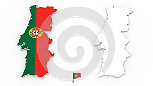 3D map of Portugal white silhouette and flag