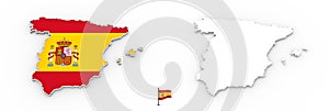 3D map of Spain white silhouette and flag