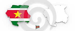 3D map of Suriname white silhouette and flag