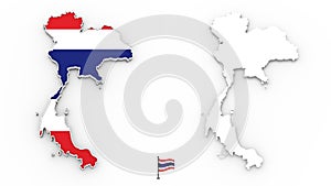 3D map of Thailand white silhouette and flag