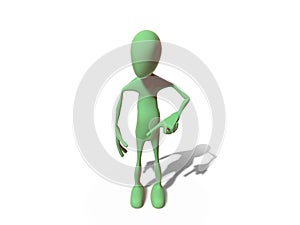 3D martian character pointing to the ground