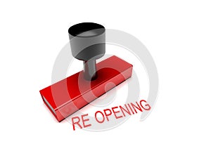 3d Max REOPENING. Red stamp with a text REOPENING to show that the office or shop, back to normal