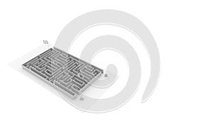 3D maze Gray color , isolated on white background, illustration, 3D rendering.