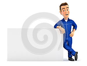 3d mechanic leaning against white wall