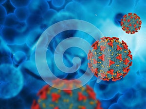 3D medical background with abstract Covid 19 virus cells